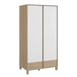 Armoire 2 Portes Achille Chêne Blond Et Blanc