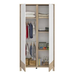 Armoire 2 Portes Achille Chêne Blond Et Blanc -Produits Pour Bébé armoire 2 portes achille chene blond blanc galipette bambinou ouvert