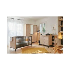 Armoire 3 Portes Et 1 Tiroir Marcel Chêne Blond Noir -Produits Pour Bébé armoire 3 portes 1 tiroir marcel chene blond noir galipette bambinou ambiance bebe