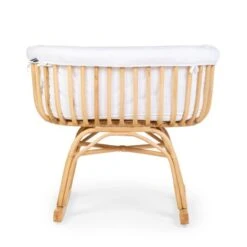 Childhome Berceau En Rotin Avec Matelas, Habillage Jersey Ecru Et Pieds A Bascule