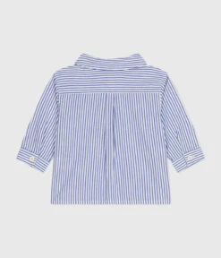 PETIT BATEAU Chemise Manches Longues En Popeline Rayée Gauloise Marshmallow -Produits Pour Bébé chemise manches longues popeline rayee bebe gauloise marshmallow petit bateau bambinou dos