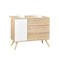 Commode Seventies Bois / Blanc -Produits Pour Bébé commode seventies bois blanc sauthon bambinou lange porte droite