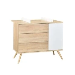 Commode Seventies Bois / Blanc -Produits Pour Bébé commode seventies bois blanc sauthon bambinou lange porte gauche