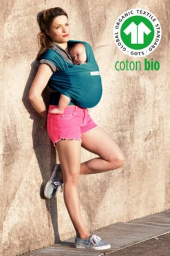Écharpe De Portage Basic Bio -Produits Pour Bébé echarpe portage basic bio bleu retro love radius bambinou ambiance