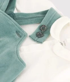 PETIT BATEAU Ensemble 2 Pièces Body Blanc Et Salopette Verte