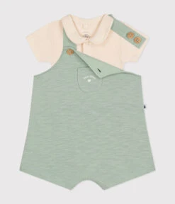 PETIT BATEAU Ensemble Salopette En Jersey Flammé Herbier -Produits Pour Bébé ensemble salopette jersey flamme bebe herbier petit bateau bambinou ouvert