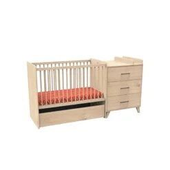 Lit Combiné évolutif Arty 60 X 120 Cm -Produits Pour Bébé lit combine evolutif arty 120 60 cm sauthon bambinou anthracite tiroir