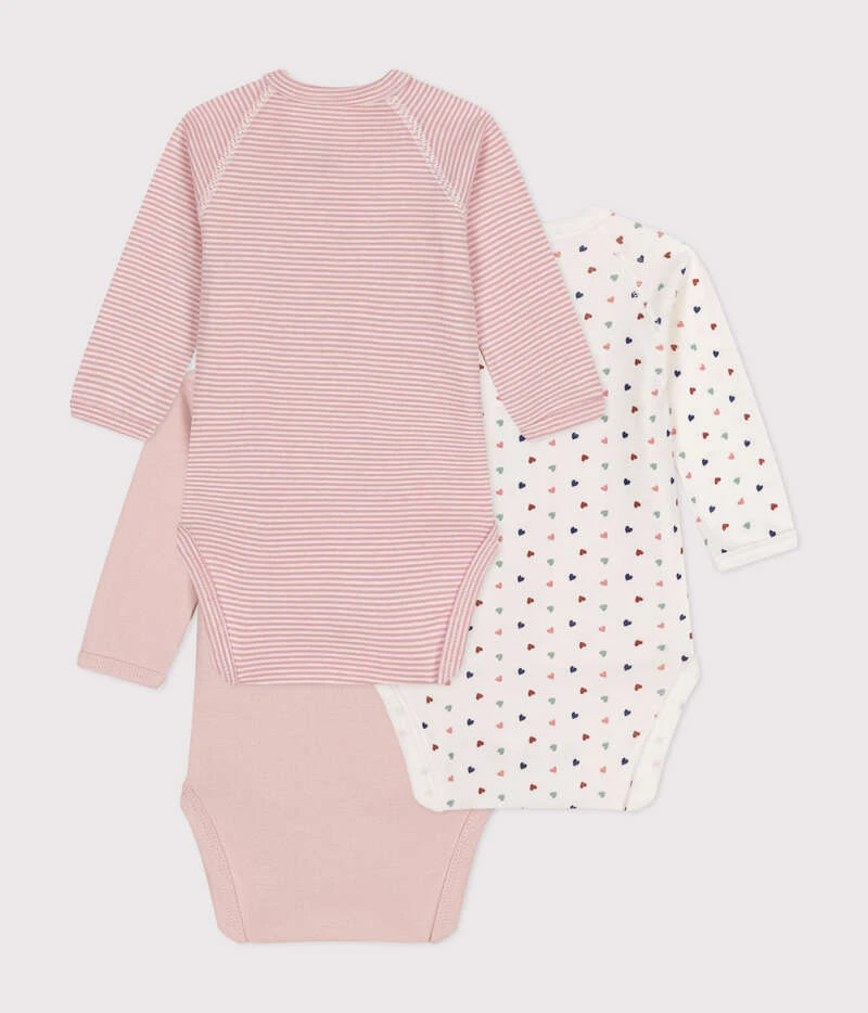 PETIT BATEAU Lot De 3 Bodies Croisés Manches Longues En Coton Rose Petit Coeur 3 PETIT BATEAU Lot De 3 Bodies Croisés Manches Longues En Coton Rose Petit Coeur – Image 3