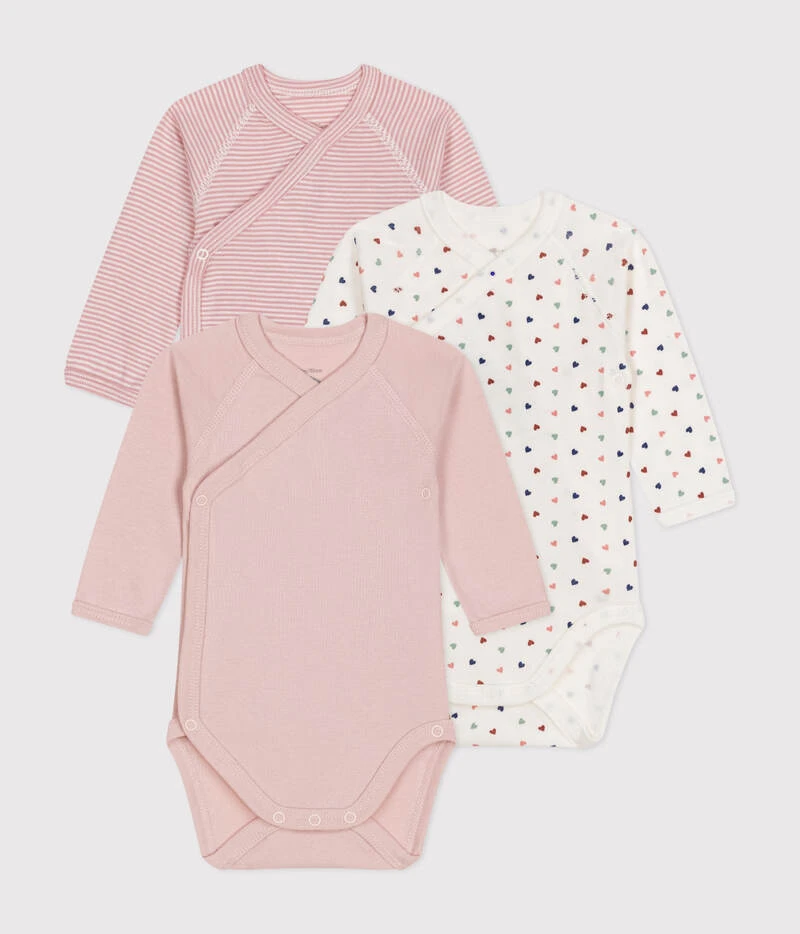 PETIT BATEAU Lot De 3 Bodies Croisés Manches Longues En Coton Rose Petit Coeur 2 PETIT BATEAU Lot De 3 Bodies Croisés Manches Longues En Coton Rose Petit Coeur – Image 2