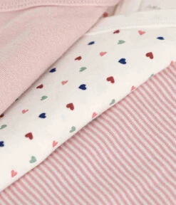 PETIT BATEAU Lot De 3 Bodies Croisés Manches Longues En Coton Rose Petit Coeur