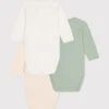PETIT BATEAU Lot De 3 Bodies Croisés Manches Longues En Coton Bébé Trio Coeur