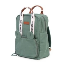 Childhome Sac à Dos Enfant Mini Club Signature -Produits Pour Bébé sac dos enfant mini club signature canvas vert beaba bambinou produit face