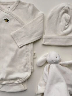 Set Maternité Avec Body, Bonnet Et Doudou Pour La Naissance -Produits Pour Bébé set maternite body bonnet doudou naissance premature konges slojd bambinou ambiance