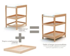 Table à Langer Confort + Étagère Complémentaire Confort -Produits Pour Bébé table langer confort hetre bambinou evolution