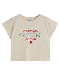 Tee-shirt “Maman Capitaine De Mon Coeur” Crème -Produits Pour Bébé tee shirt maman capitaine coeur creme emile ida bambinou produit face 1
