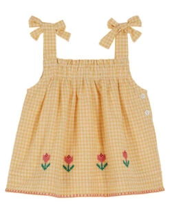 Top Bretelles Vichy Jaune Brodé Point De Croix